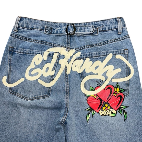 Ed Hardy Y2K vibe Dagger Heart Retro Light Flare Jeans size 30 - Picture 3 of 12